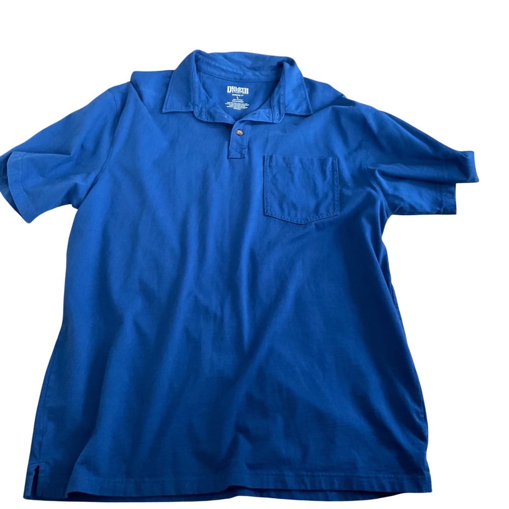 Duluth Trading Co Mens Longtail T Polo Shirt Blue Cotton Short‎ Sleeve Large L